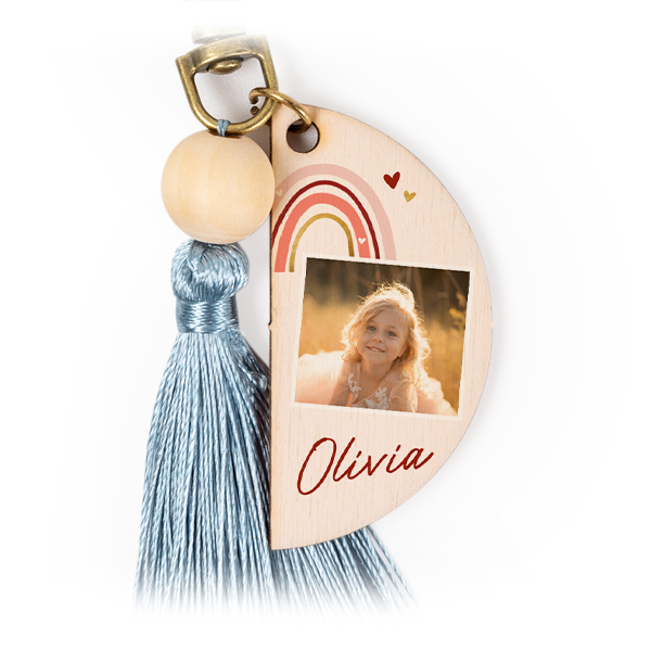 Sleutelhanger full colour print met zilverblauw kwastje (set van 6)