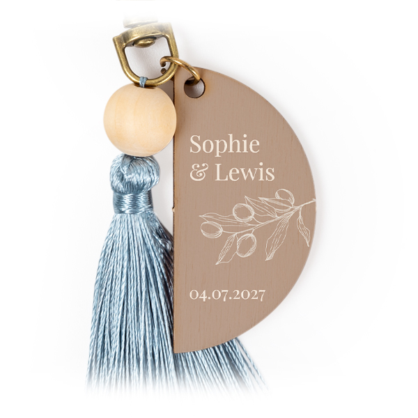 Porte-clés impression couleur à pampille bleue - lot de 6