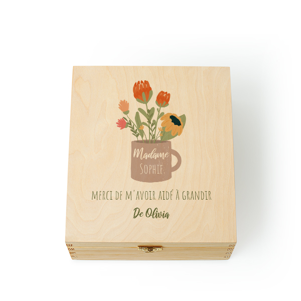 Set à thé avec verre & boîte en bois avec impression