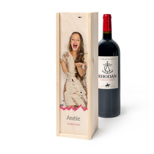 Coffret Ă vin en bois avec Rhodan Cabernet-Merlot Coffret Ă vin en bois avec Rhodan Cabernet-Merlot
