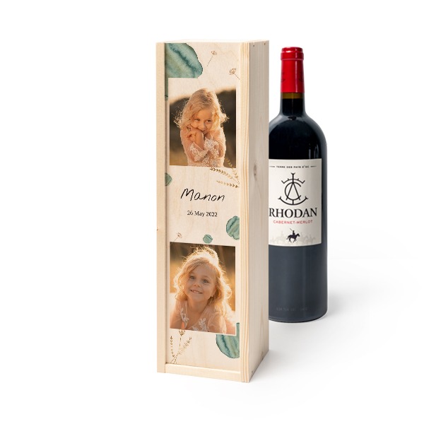 Coffret à vin en bois avec Rhodan Cabernet-Merlot