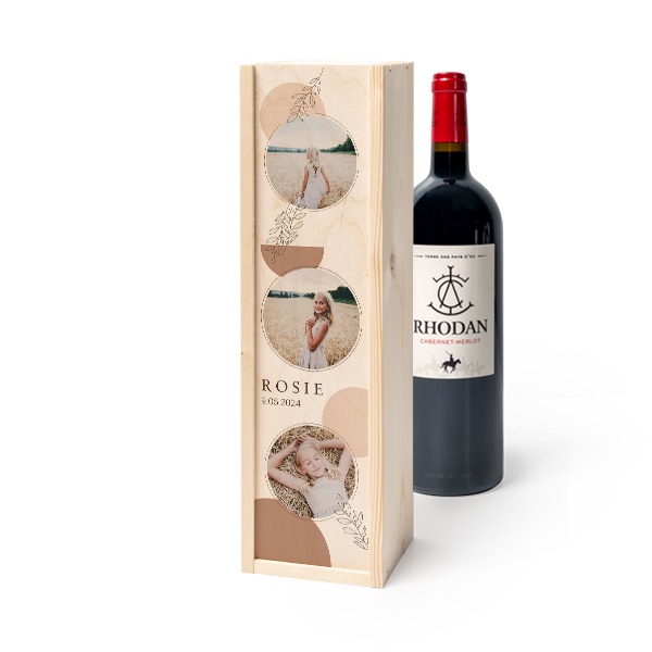 Coffret à vin en bois avec Rhodan Cabernet-Merlot