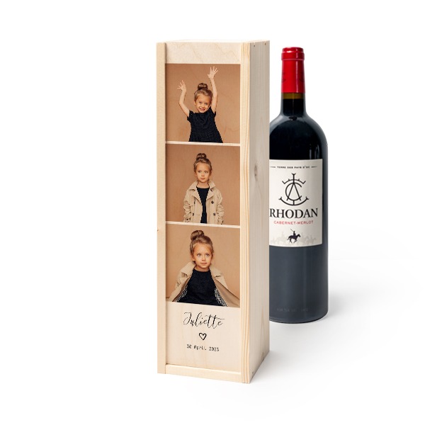 Coffret à vin en bois avec Rhodan Cabernet-Merlot