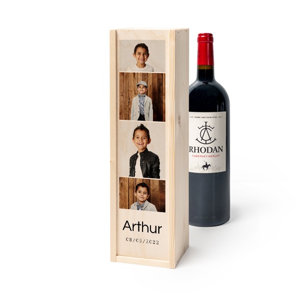 Coffret à vin en bois avec Rhodan Cabernet-Merlot