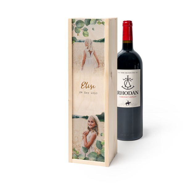 Coffret à vin en bois avec Rhodan Cabernet-Merlot