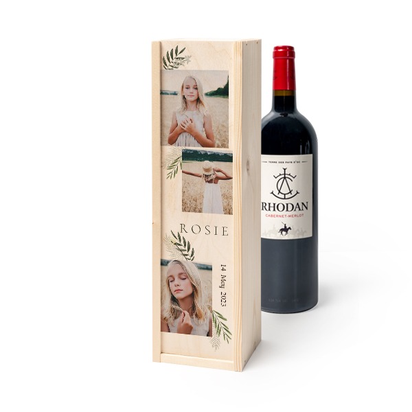 Coffret à vin en bois avec Rhodan Cabernet-Merlot