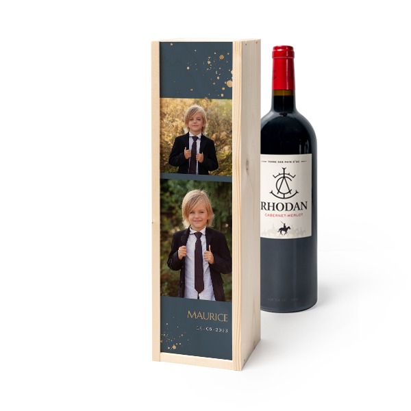 Coffret à vin en bois avec Rhodan Cabernet-Merlot