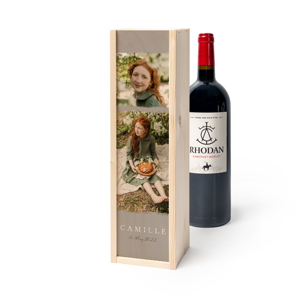 Coffret à vin en bois avec Rhodan Cabernet-Merlot