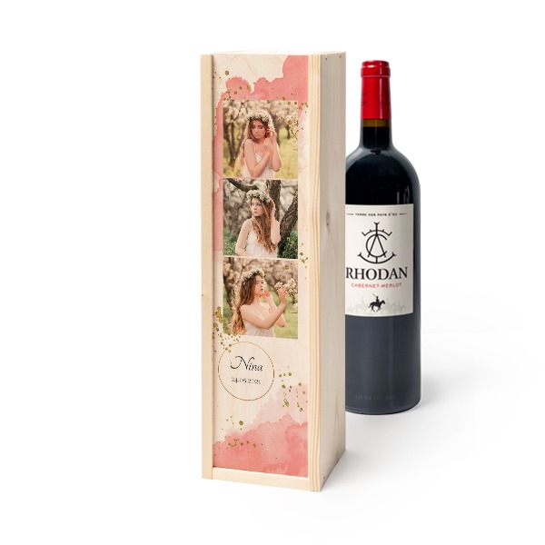 Coffret à vin en bois avec Rhodan Cabernet-Merlot