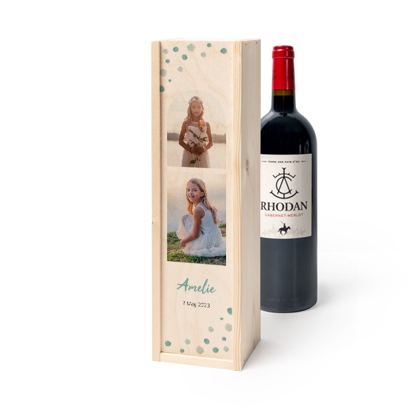 Coffret à vin en bois avec Rhodan Cabernet-Merlot