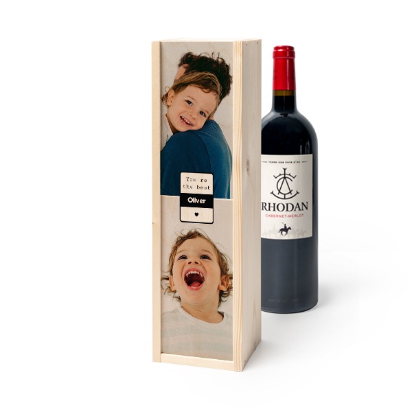 Coffret à vin en bois avec Rhodan Cabernet-Merlot