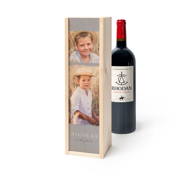 Coffret à vin en bois avec Rhodan Cabernet-Merlot