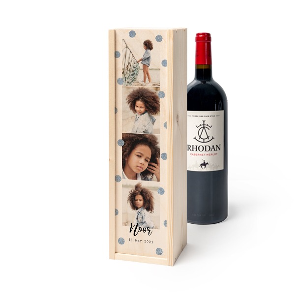 Coffret à vin en bois avec Rhodan Cabernet-Merlot