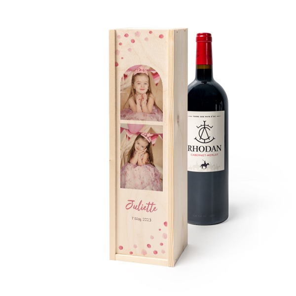 Coffret à vin en bois avec Rhodan Cabernet-Merlot