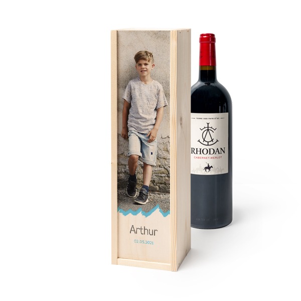 Coffret à vin en bois avec Rhodan Cabernet-Merlot