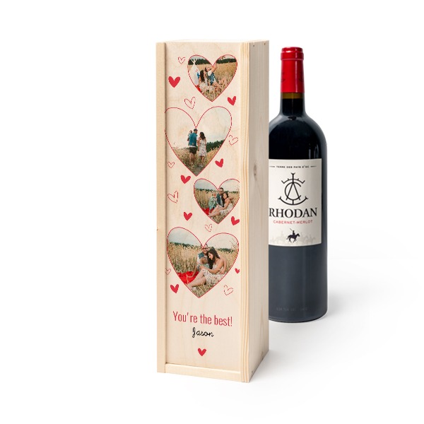 Coffret à vin en bois avec Rhodan Cabernet-Merlot