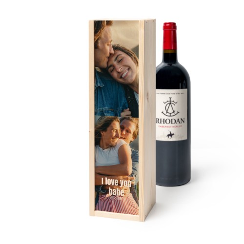 Coffret à vin en bois avec Rhodan Cabernet-Merlot