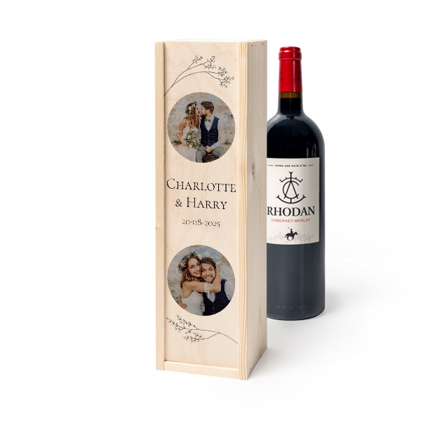 Coffret à vin en bois avec Rhodan Cabernet-Merlot