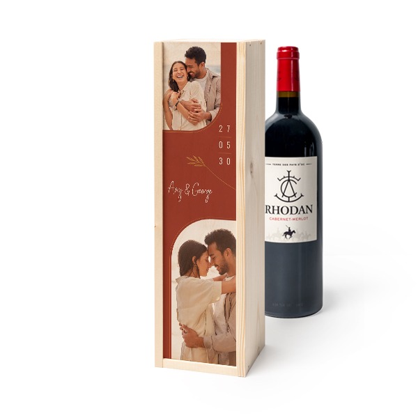 Coffret à vin en bois avec Rhodan Cabernet-Merlot