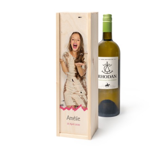 Coffret Ă vin en bois avec Rhodan Chardonnay-Roussanne Coffret Ă vin en bois avec Rhodan Chardonnay-Roussanne