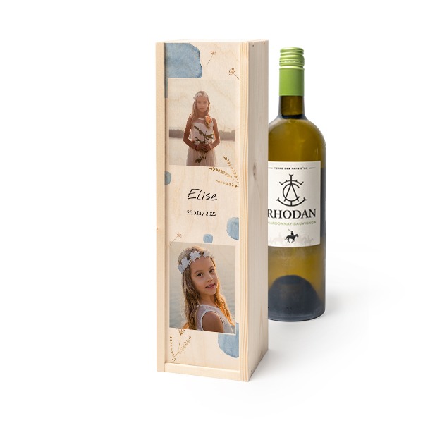 Coffret à vin en bois avec Rhodan Chardonnay-Roussanne