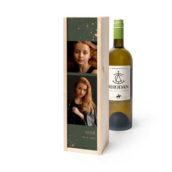 Coffret à vin en bois avec Rhodan Chardonnay-Roussanne