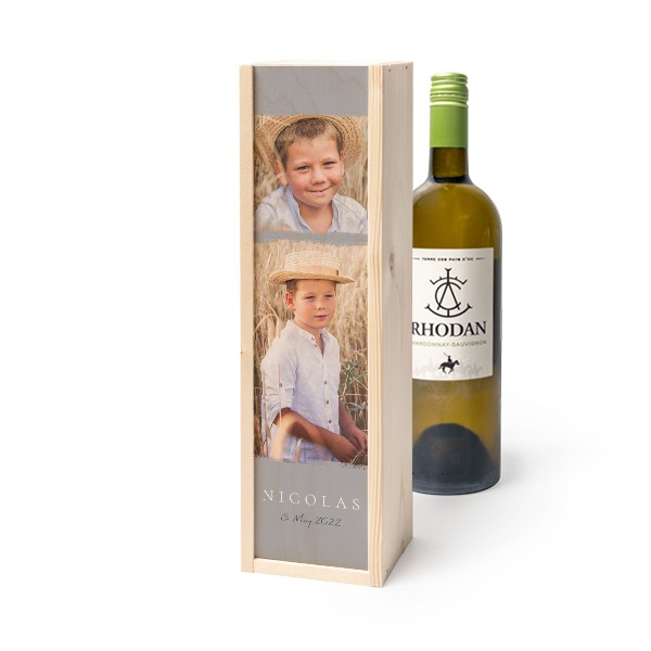 Coffret à vin en bois avec Rhodan Chardonnay-Roussanne