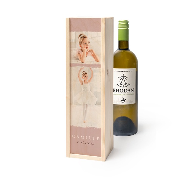 Coffret à vin en bois avec Rhodan Chardonnay-Roussanne
