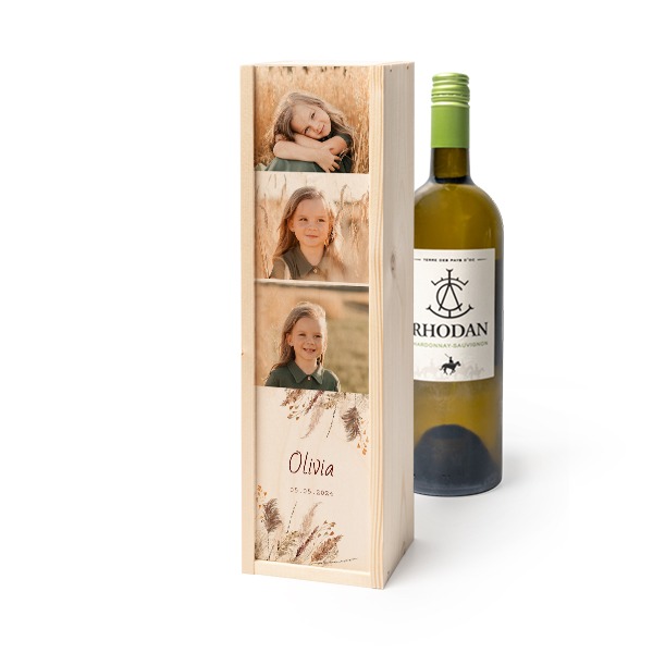 Coffret à vin en bois avec Rhodan Chardonnay-Roussanne
