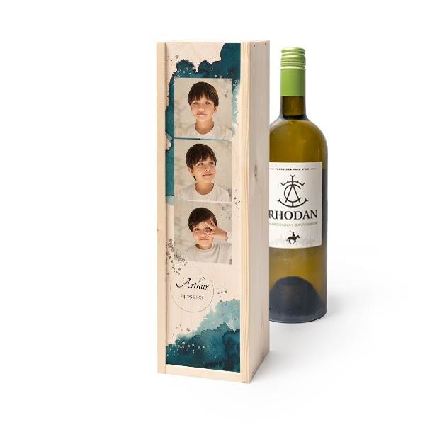 Coffret à vin en bois avec Rhodan Chardonnay-Roussanne