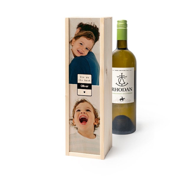 Coffret à vin en bois avec Rhodan Chardonnay-Roussanne