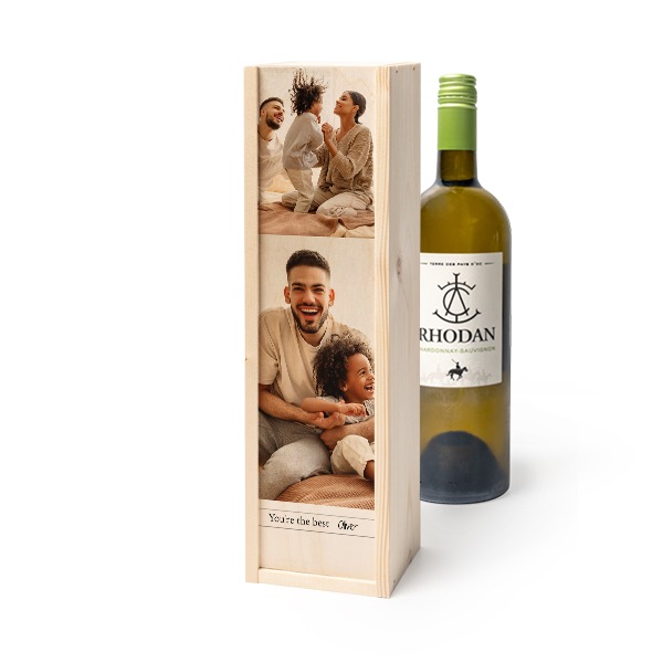 Coffret à vin en bois avec Rhodan Chardonnay-Roussanne