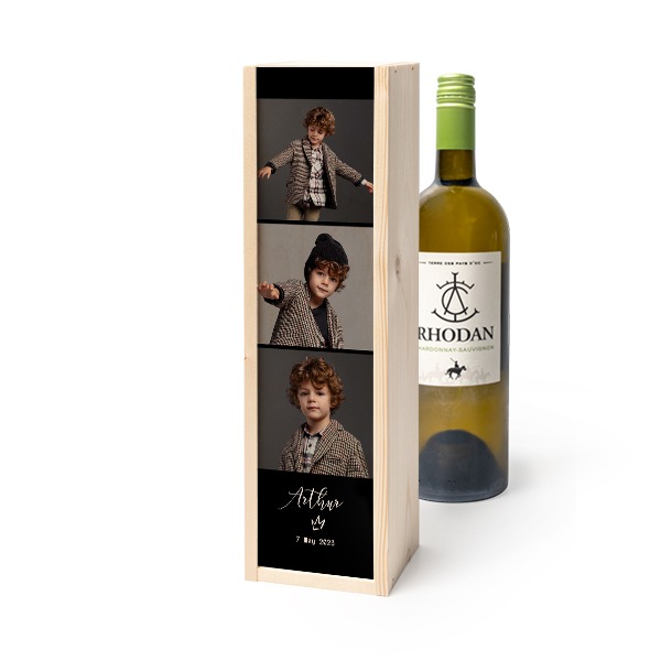 Coffret à vin en bois avec Rhodan Chardonnay-Roussanne