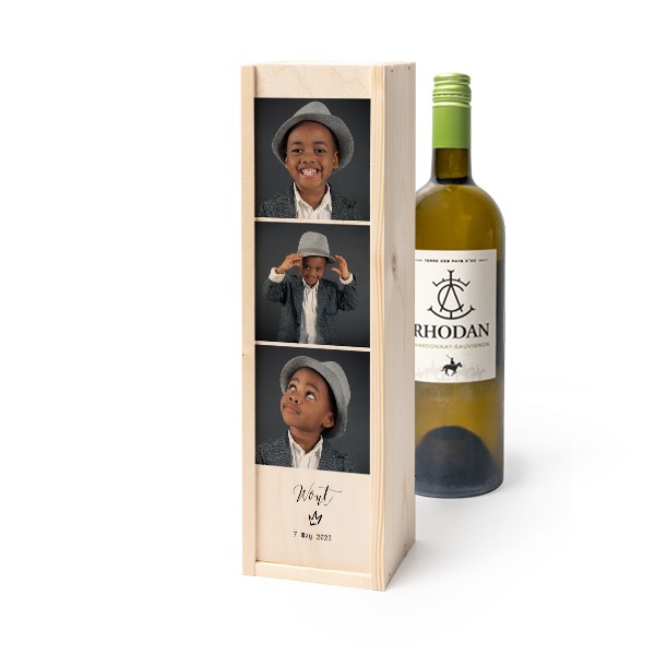 Coffret à vin en bois avec Rhodan Chardonnay-Roussanne