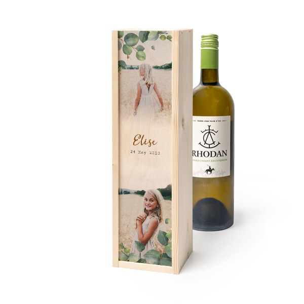 Coffret à vin en bois avec Rhodan Chardonnay-Roussanne