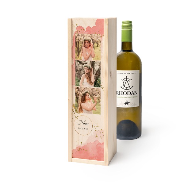 Coffret à vin en bois avec Rhodan Chardonnay-Roussanne