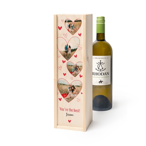 Coffret à vin en bois avec Rhodan Chardonnay-Roussanne