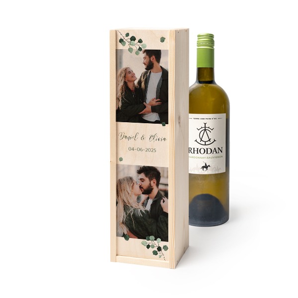 Coffret à vin en bois avec Rhodan Chardonnay-Roussanne