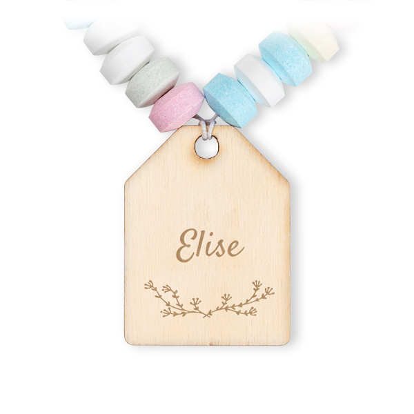 Candy necklace with engraved wooden label - Set of 12