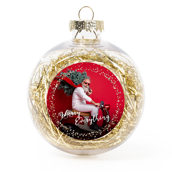 Set Weihnachtskugeln personalisiert mit Foto - 2 Stk. (Transparent, Lametta Gold)