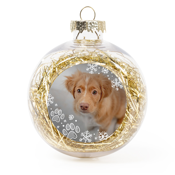 Set Weihnachtskugeln personalisiert mit Foto - 2 Stk. (Transparent, Lametta Gold)