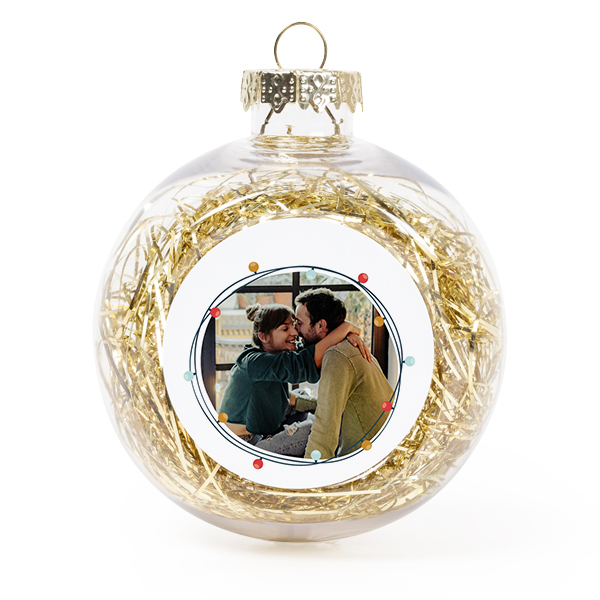 Set Weihnachtskugeln personalisiert mit Foto - 2 Stk. (Transparent, Lametta Gold)