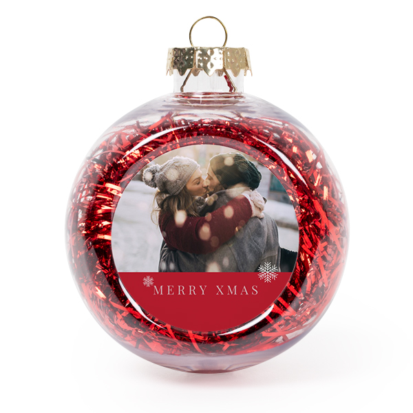 Christmas bauble clear plastic red tinsels - set of 2