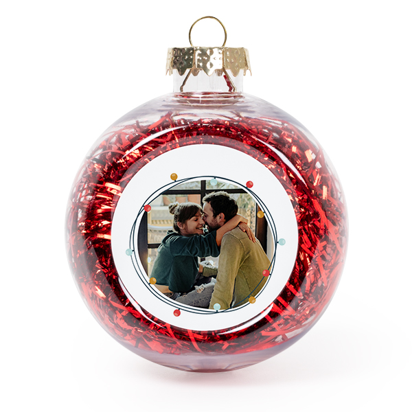 Set Weihnachtskugeln personalisiert mit Foto - 2 Stk. (Transparent, Lametta Rot)