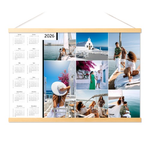Planning annuel avec support magnétique 60 x 40 cm Bois naturel