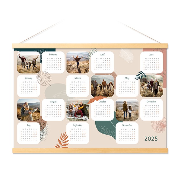 Planning annuel avec support magnétique 60 x 40 cm Bois naturel