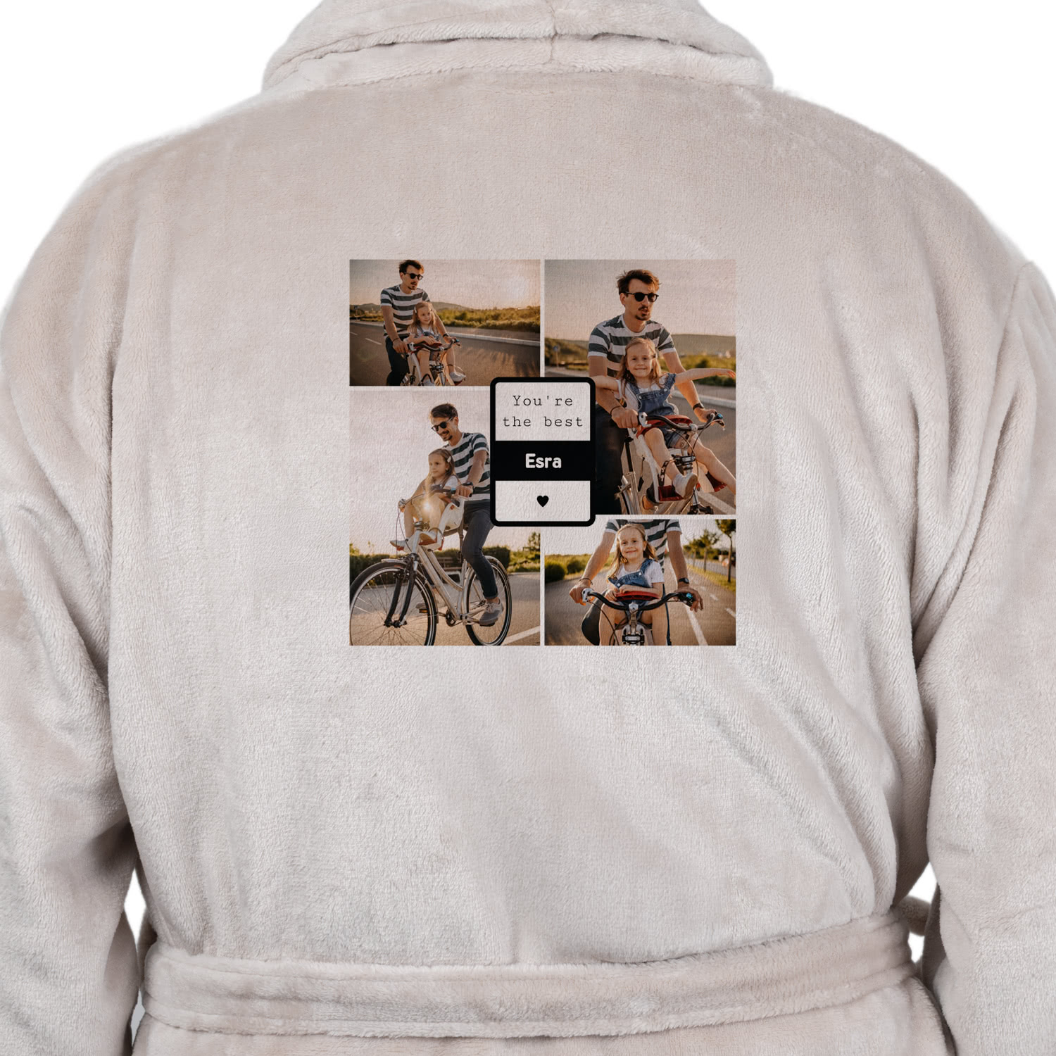 Morgenkåpe sandfarget med trykk bak L–XL