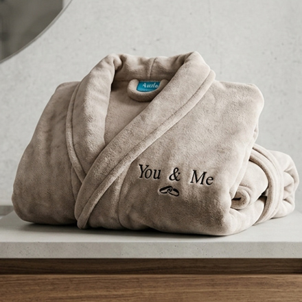 smartphoto Kylpytakki hiekanvärinen brodeerattu edessä S–M