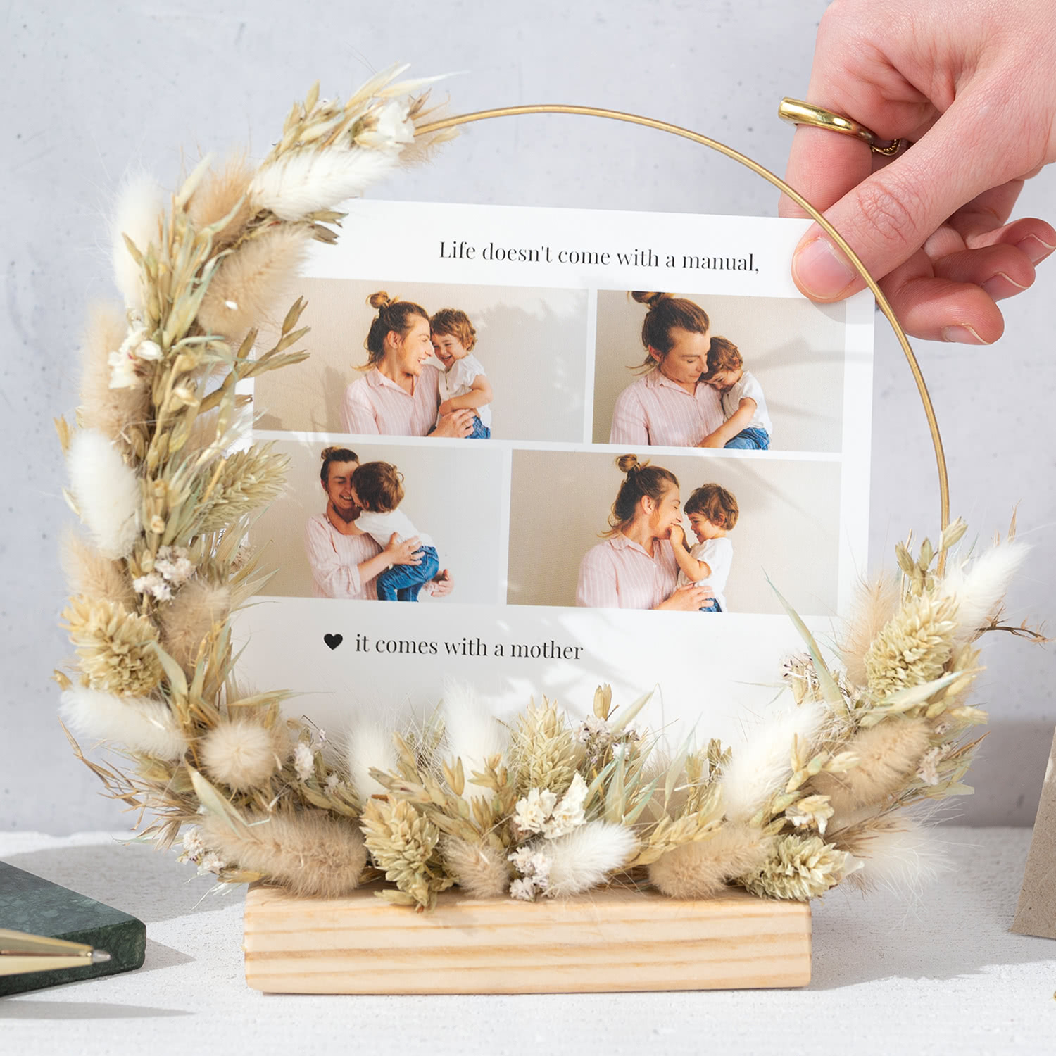 smartphoto Tørret blomsterkrans beige med 1 fotokort