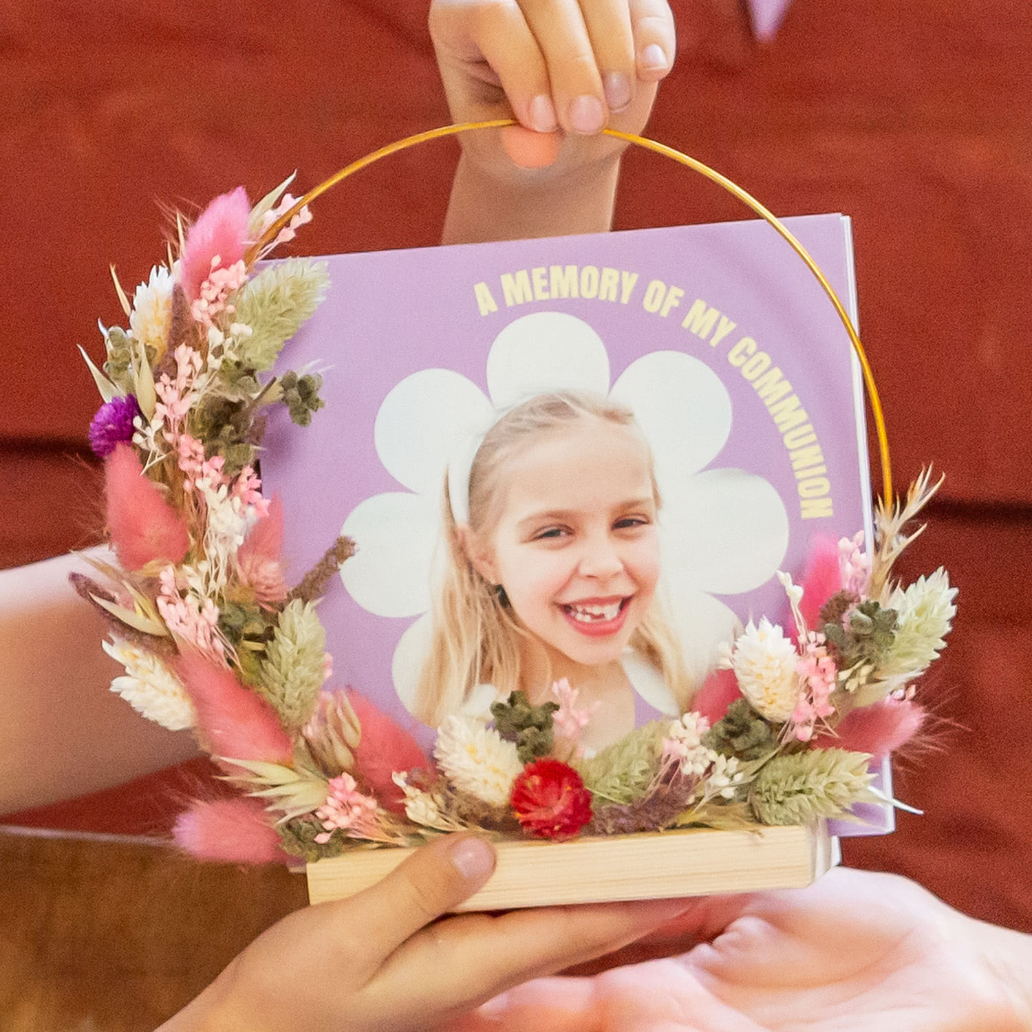 smartphoto Tørret blomsterkrans lyserød/lilla med 1 fotokort